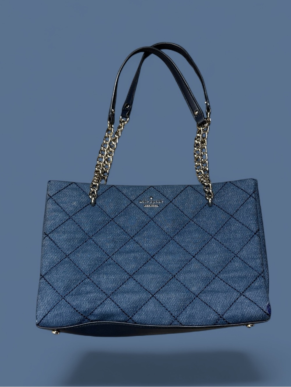 kate spade Quilted Denim Satchel in Blue with Black Handles - Picture 2 of 11